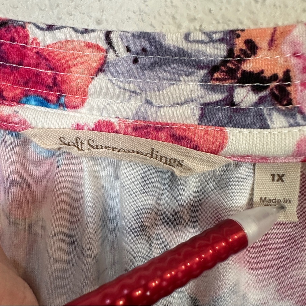 Soft Surroundings Nightgown Floral Sleep Lounge Bamboo Red White Women’s Sz 1X - Picture 3 of 5